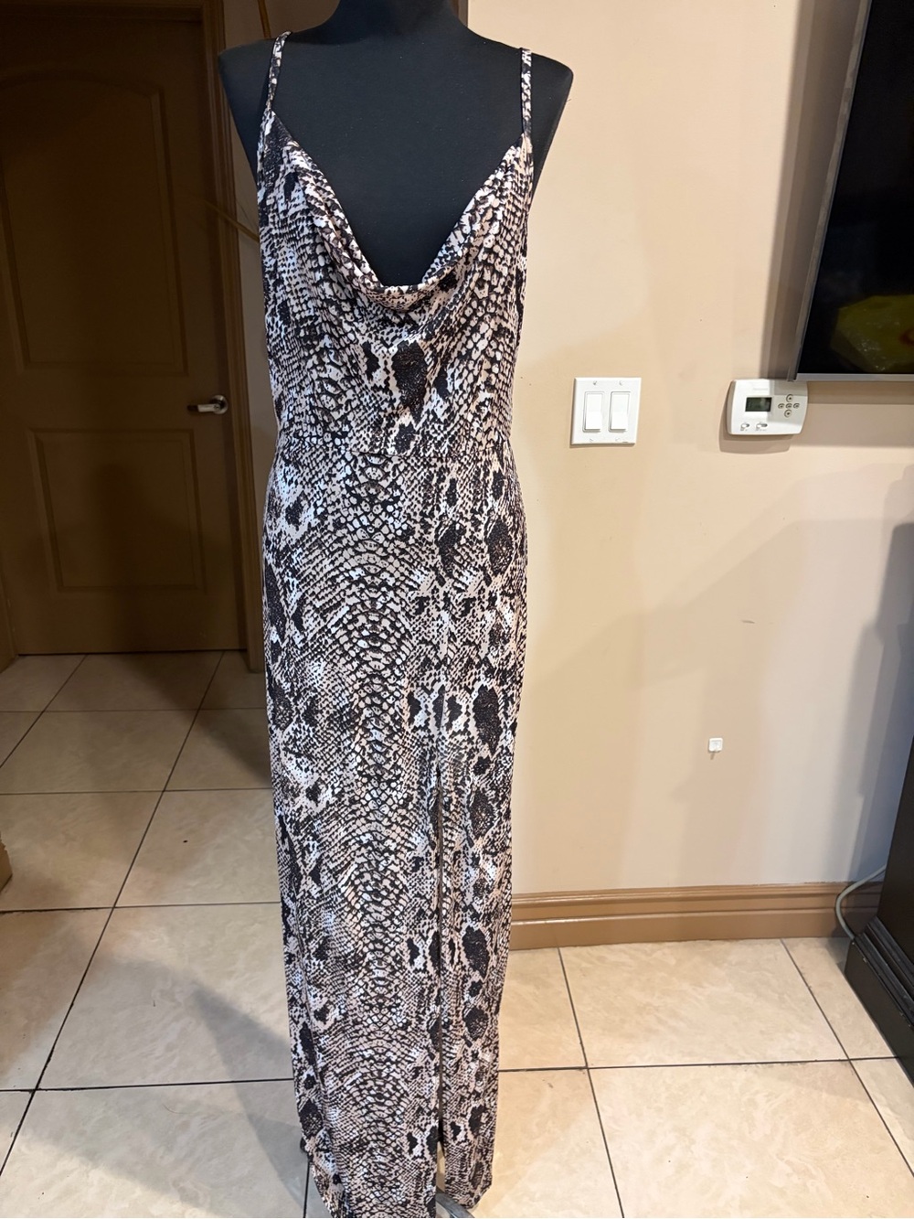 Missguided Plus Snake Print Cowl Neck Maxi Dress - Brown/Black